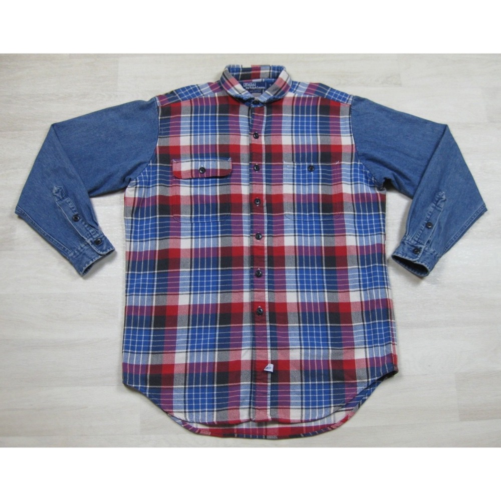 Vintage 90s POLO Ralph Lauren G.I. Shirt Men's (M) Mixed Media Denim Flannel